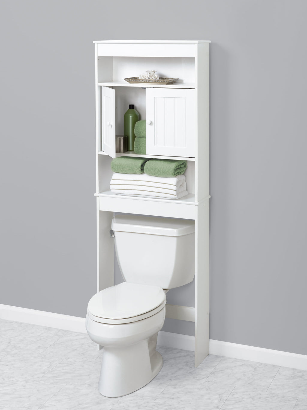 Elladera White Bathroom Spacesaver with Cabinet and 3 Shelves, Zenna Home Country