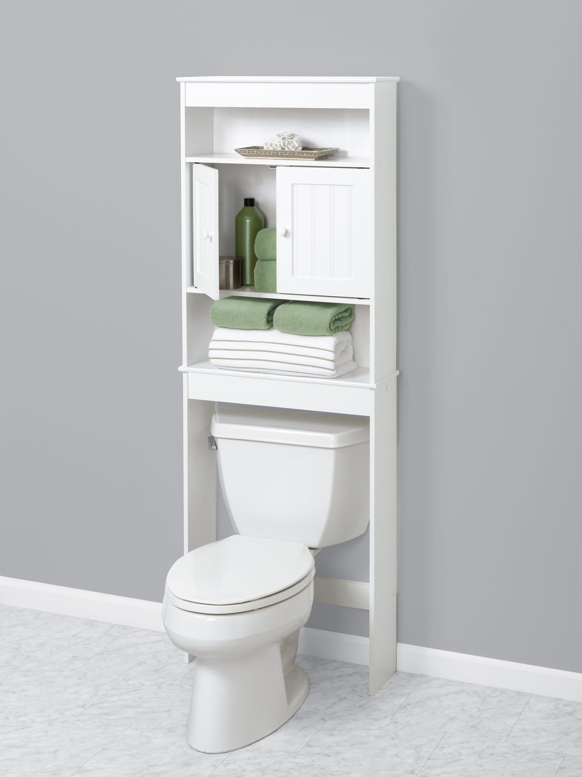 Elladera White Bathroom Spacesaver with Cabinet and 3 Shelves, Zenna Home Country
