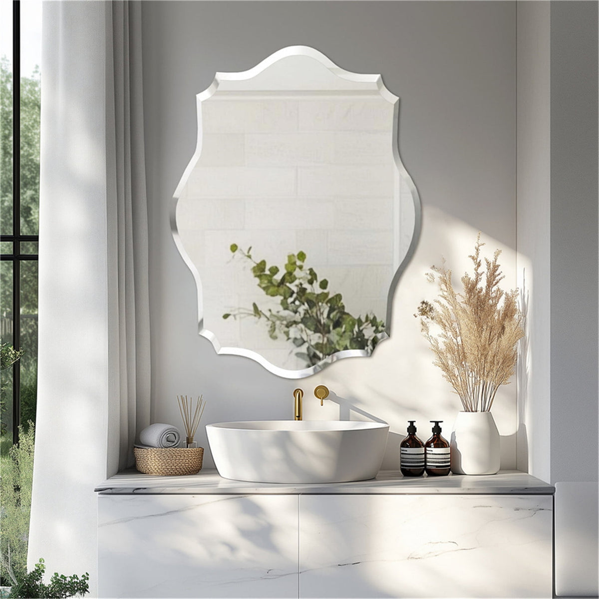 Elladera LUVODI 19.68x27.55 inch Irregular Wall Mirror Scalloped Beveled Edge