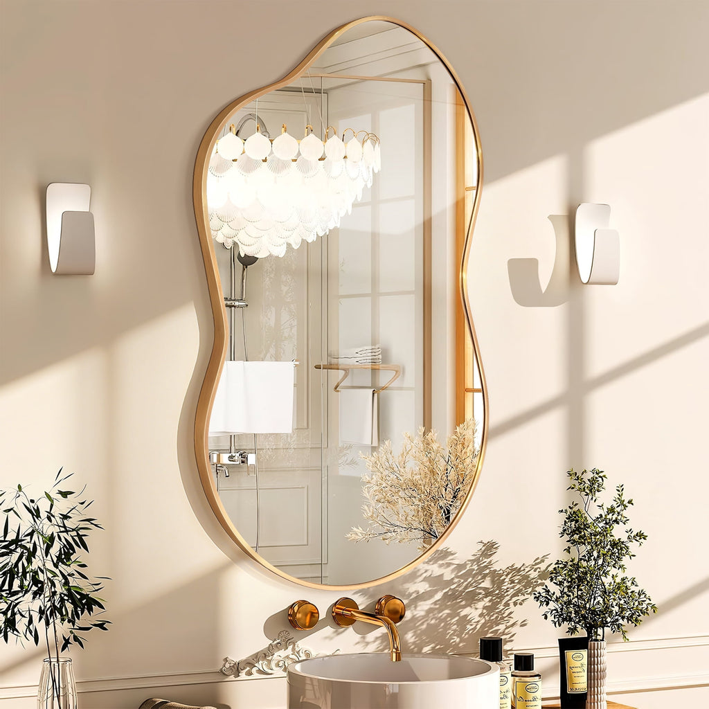 Elladera 24"x36" Irregular Wall Mirror, Cloud Shaped Gold Asymmetrical