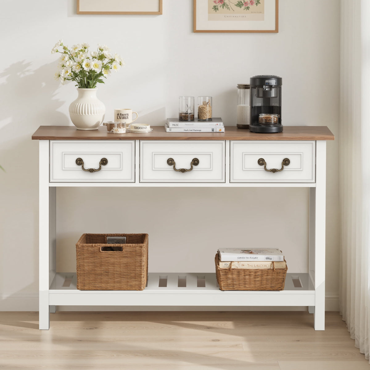 Elladera SPANSPACE Farmhouse Console Table with 3 Drawer, 47'' Entryway Table with