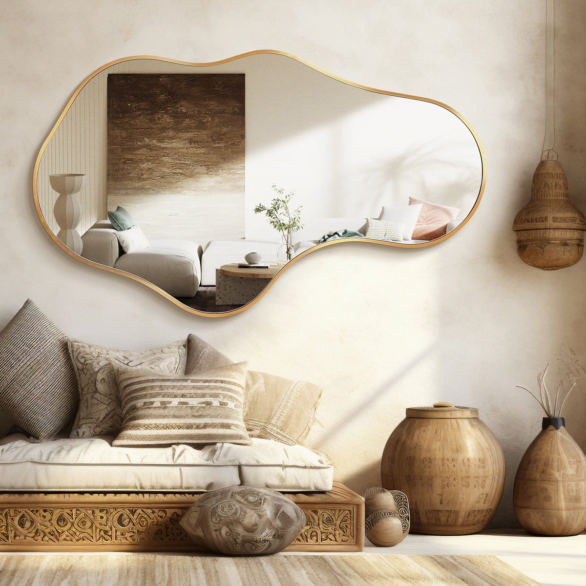 Elladera 26"x43" Wall Mirror Irregular, Gold Asymmetrical Organic Vanity