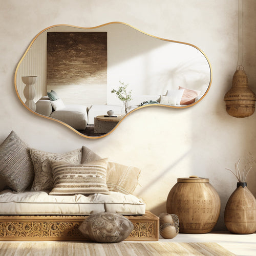 Elladera 26"x43" Wall Mirror Irregular, Gold Asymmetrical Organic Vanity