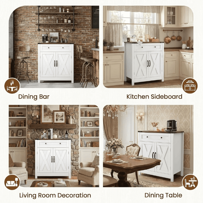Elladera Exnote 30" Coffee Bar Station Cabinet, Kitchen Storage Sideboard with