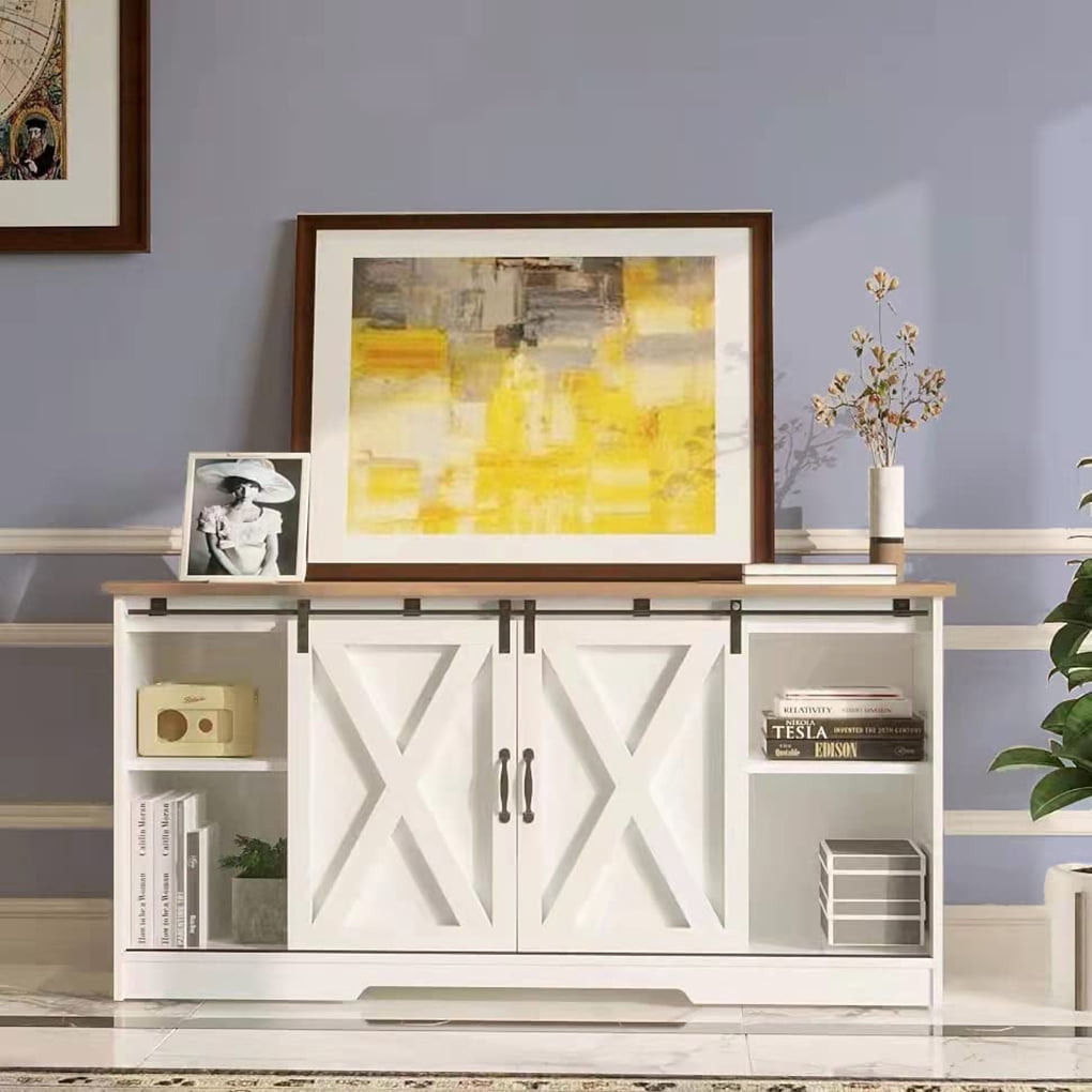 Elladera 59'' Modern Farmhouse TV Stand for 65 inch TV, Sliding Barn Door