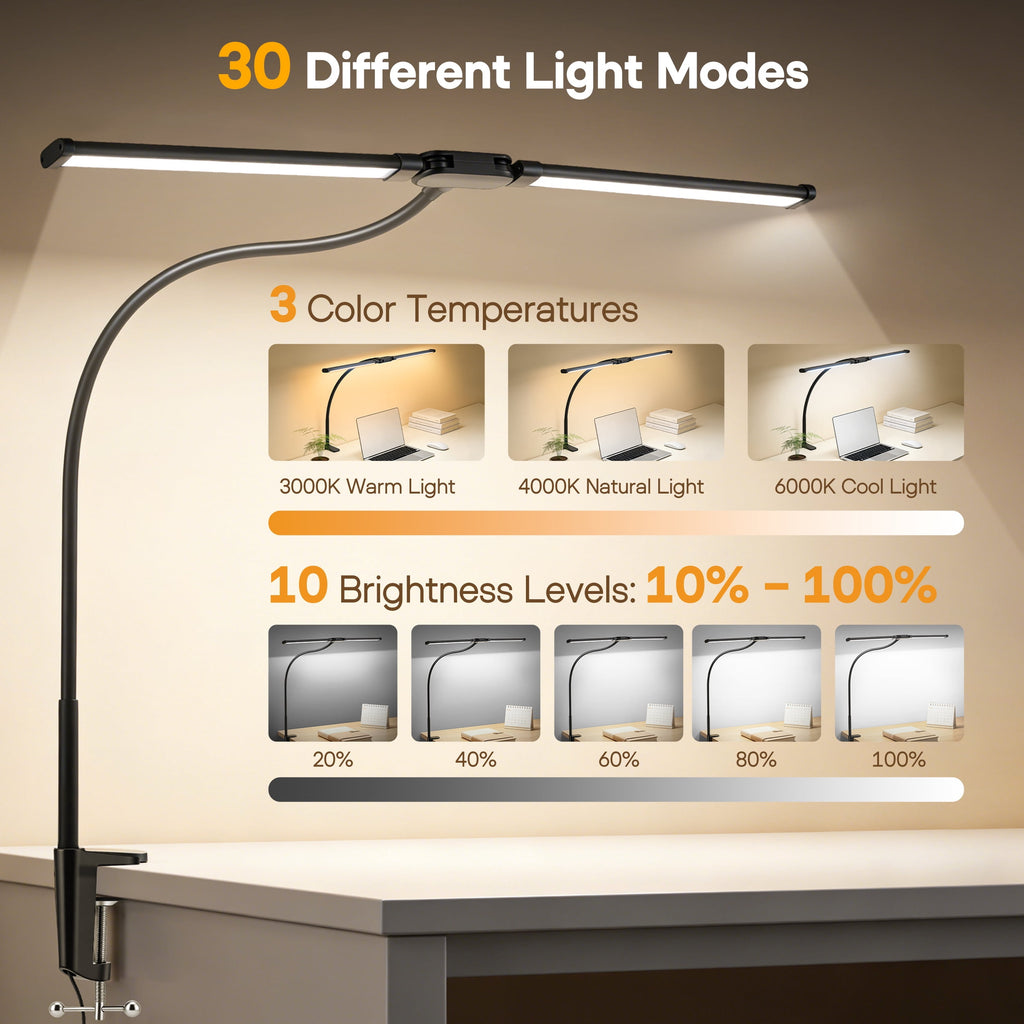Elladera LED Desk Lamp with Clamp- 24W Dual Monitor Light, Ultra Wide Architect