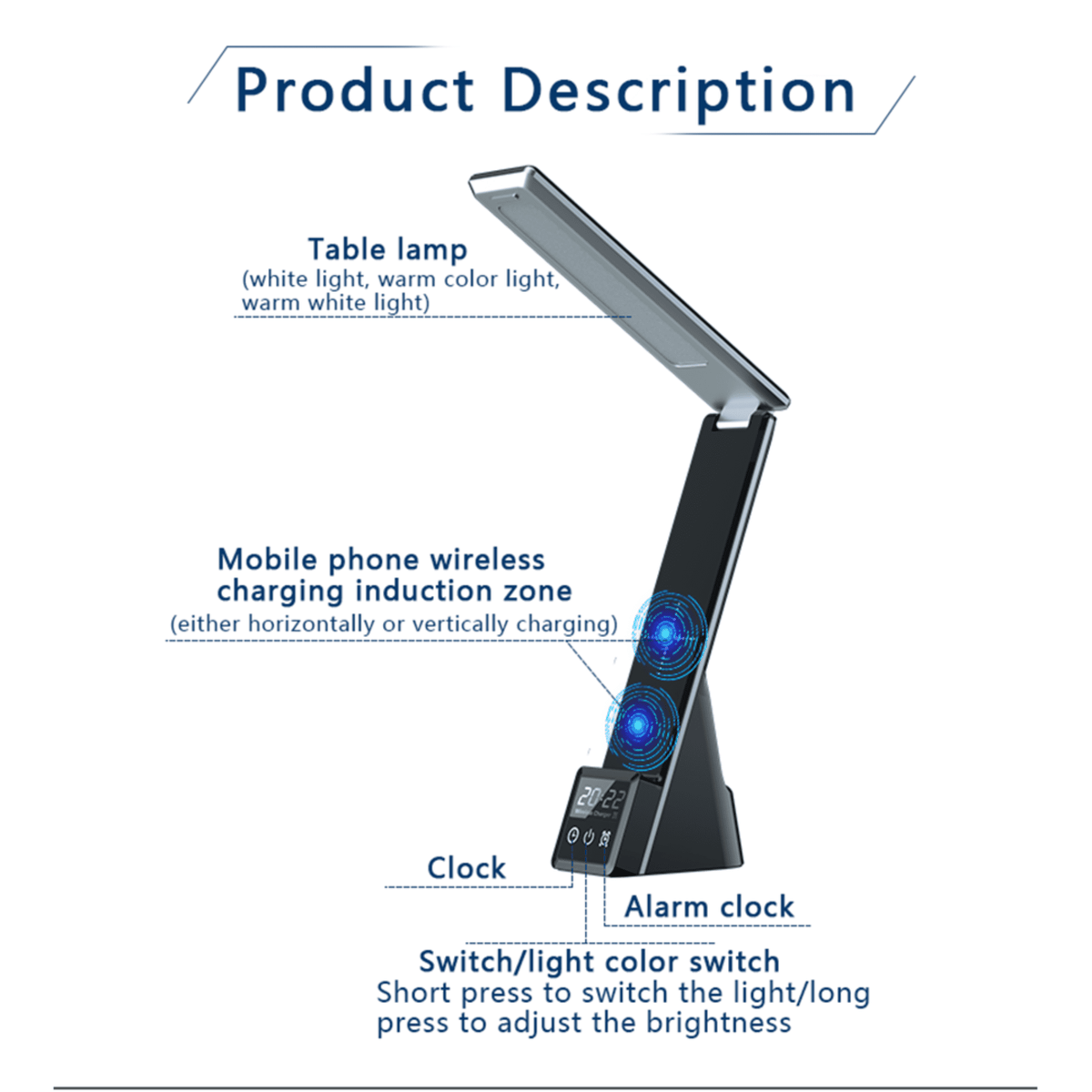 Elladera LED Desk Lamp with Wireless Charging,7-in-1 Touch Control Table Lamp,15W