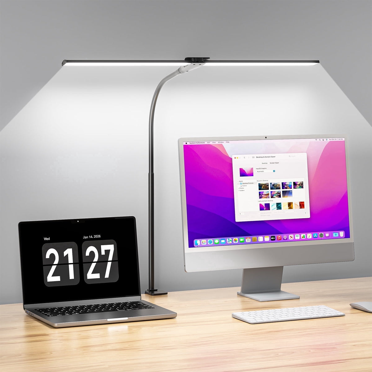 Elladera LED Desk Lamps for Home Office, Double Head Monitor Light- Flexible Hose,