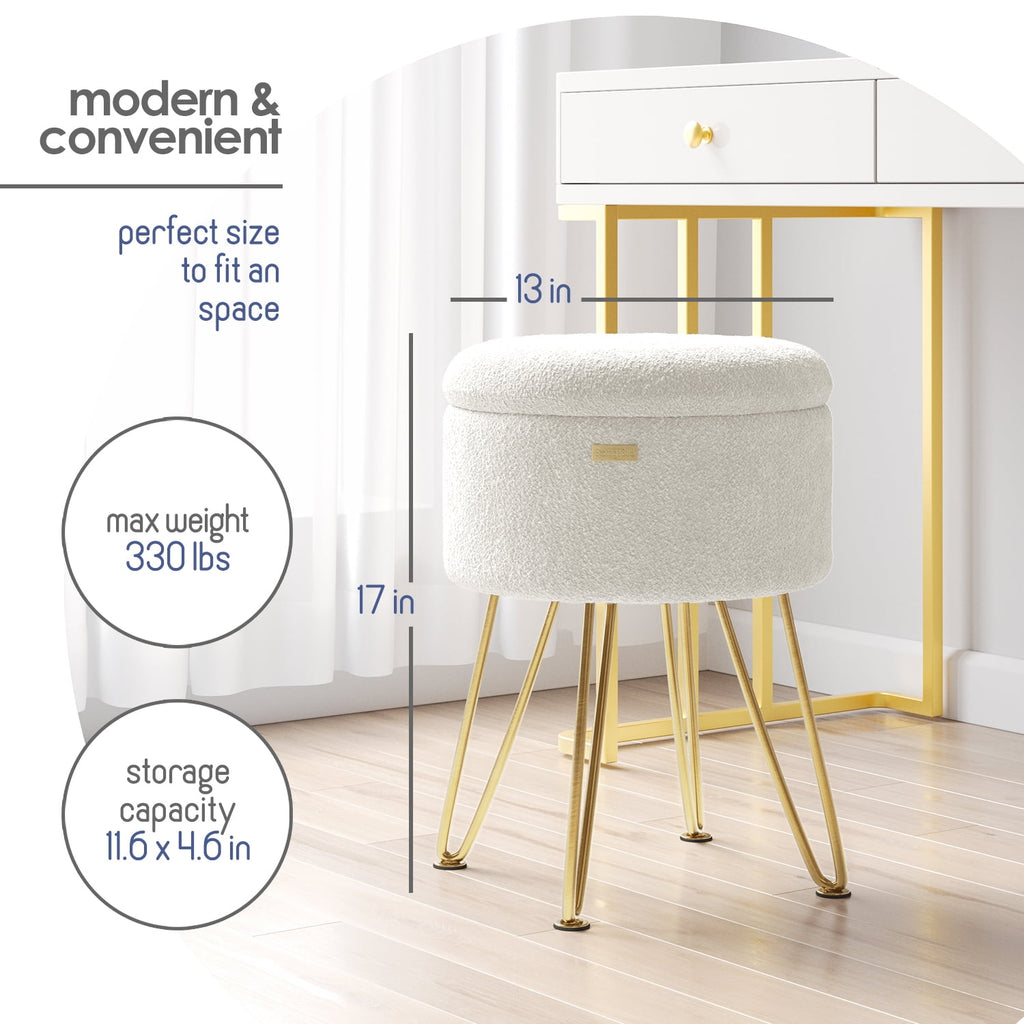 Elladera Hearth & Harbor Round Ottoman with Storage, Luxurious Foot Stool and Chic