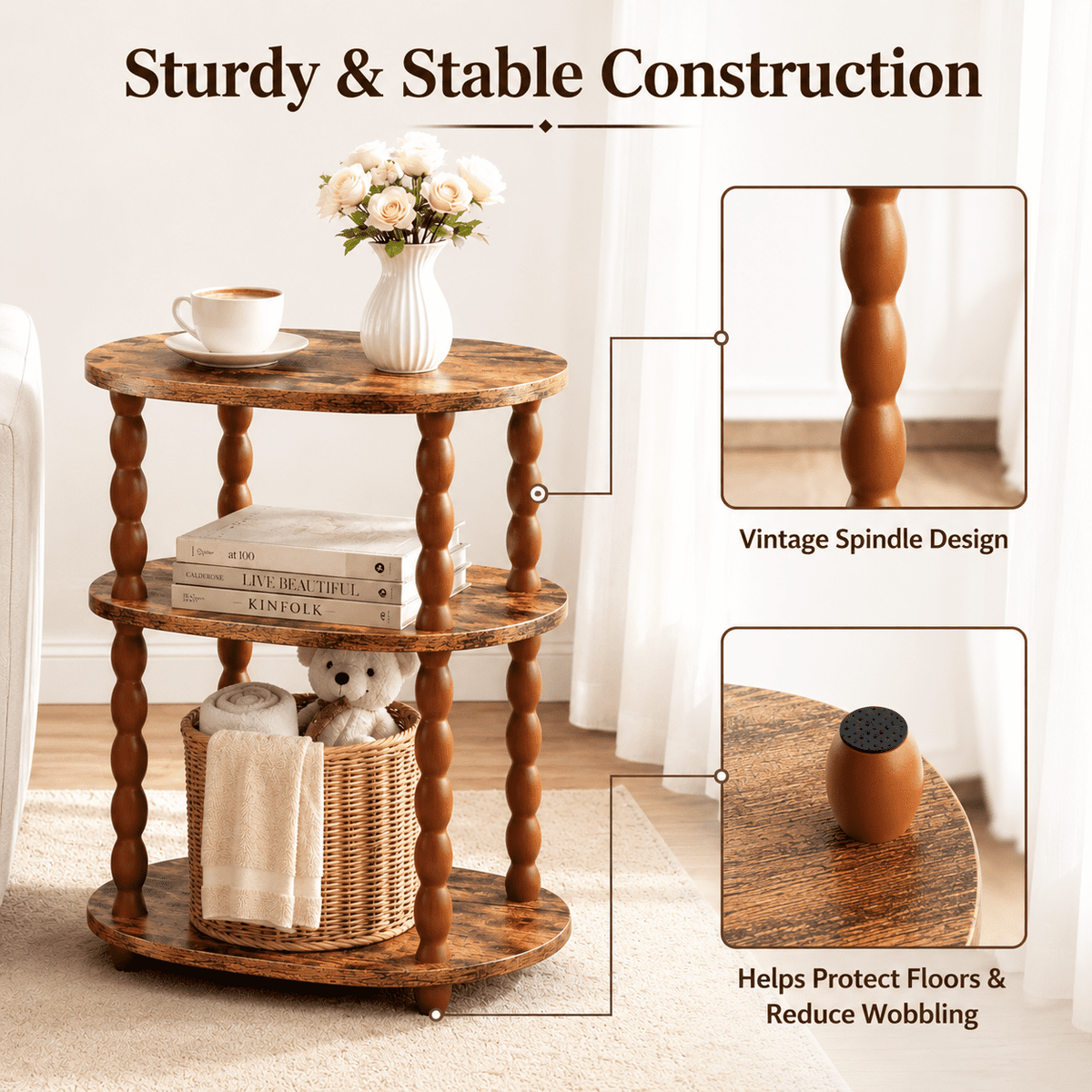 Elladera MEHOOM 3-Tier Side Table, Small End Table for Living Room and Bedroom,