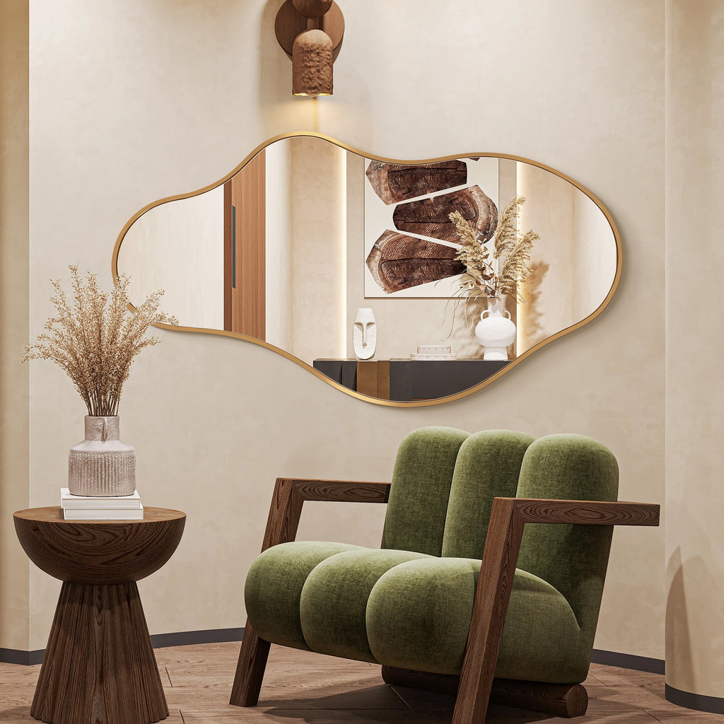 Elladera 20"x36" Irregular Wall Mirror, Gold Asymmetrical Teardrop