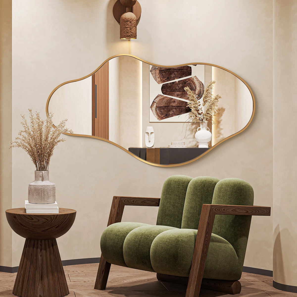 Elladera 20"x36" Irregular Wall Mirror, Gold Asymmetrical Teardrop