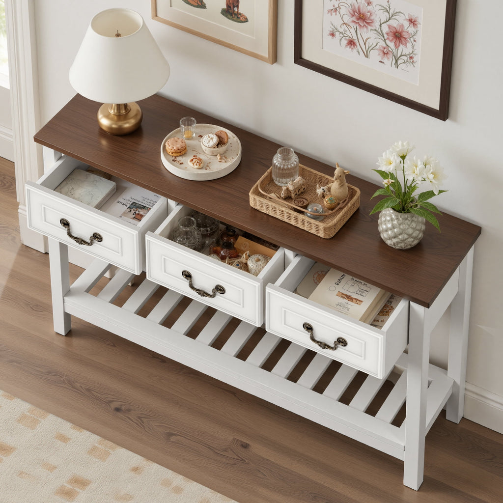 Elladera SPANSPACE Farmhouse Console Table with 3 Drawer, 47'' Entryway Table with