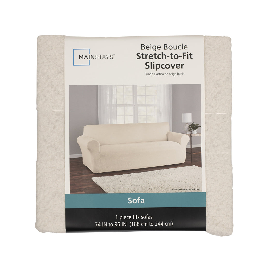 Elladera Boucle Stretch-to-Fit Fabric Sofa Slipcover, 1-Piece, Beige