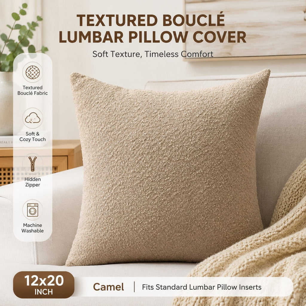 Elladera Set of 1 Textured Boucle Throw Pillow Cover, Square Cozy Soft Decorative
