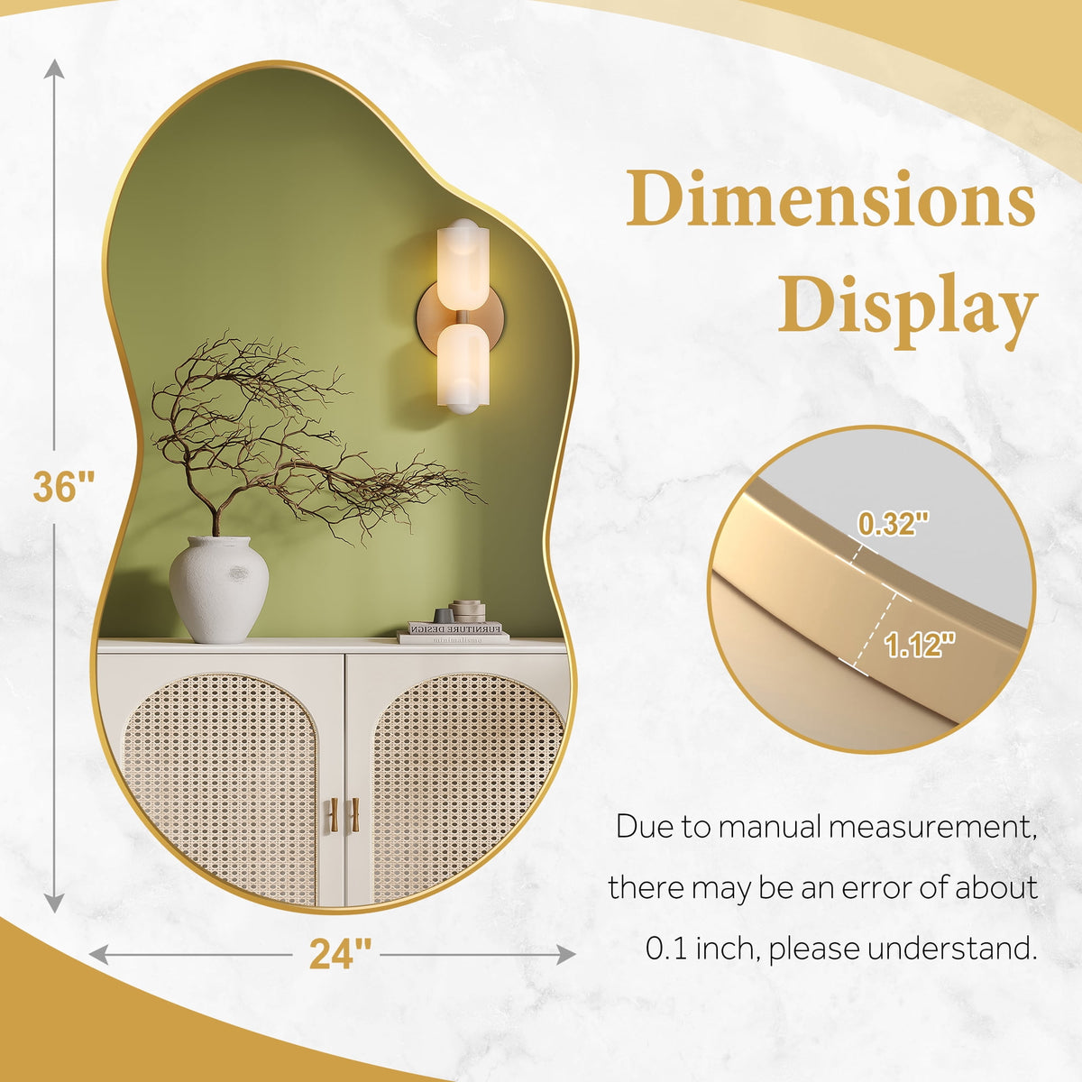Elladera FRMALL 24"x36" Irregular Wall Mirror Gold Mirror Cloud Shaped