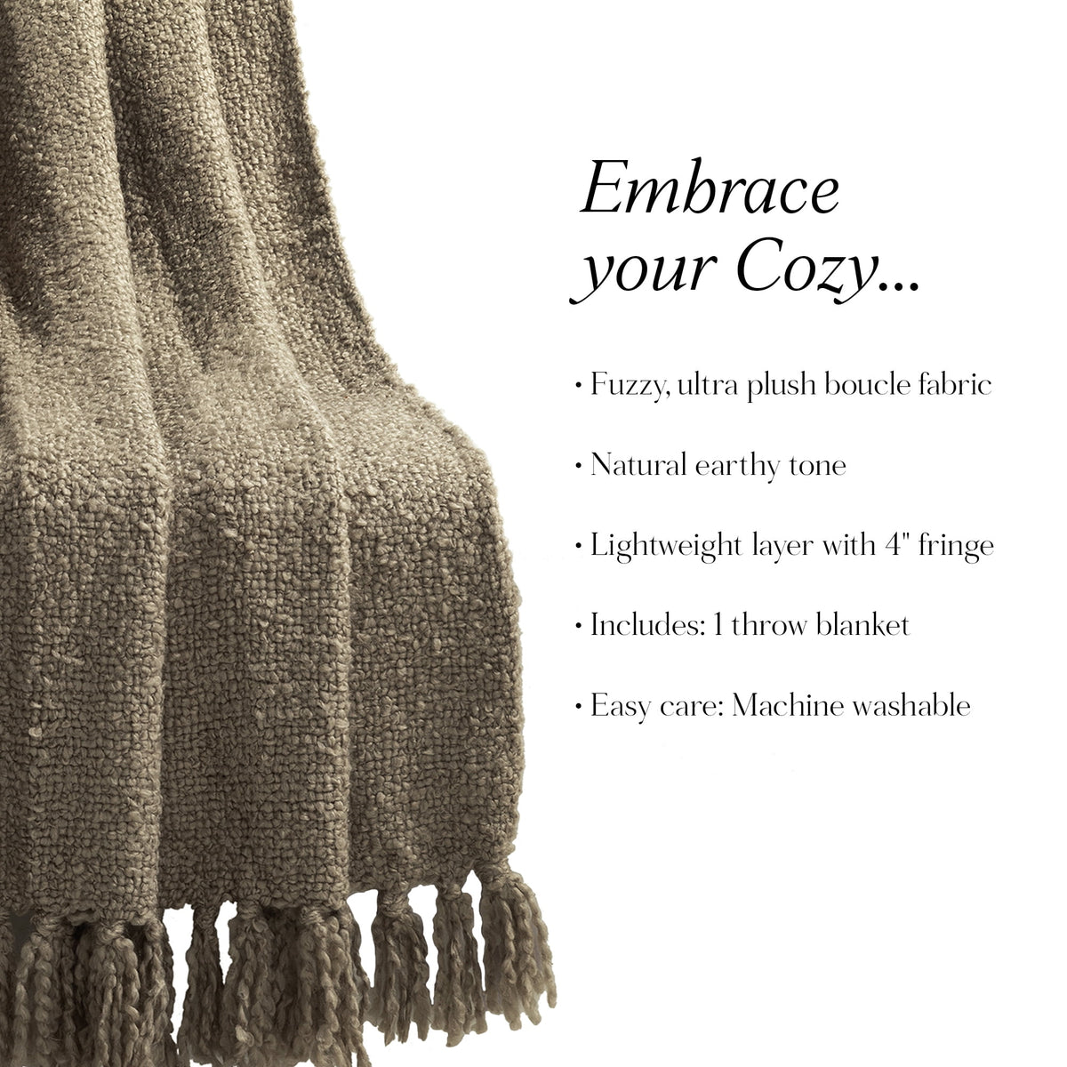 Elladera Lush Decor Tulum Boucle Textured Woven Fringed Throw Blanket Single 50" W