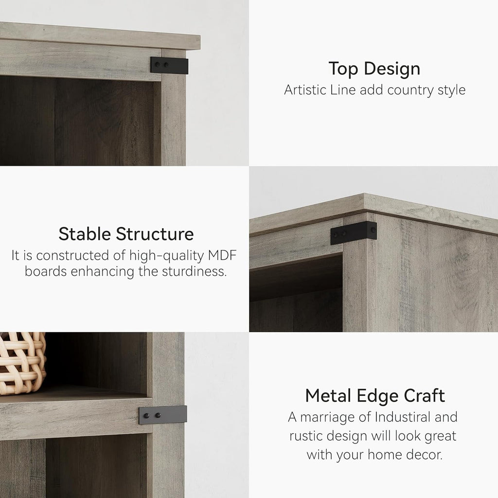 Elladera 3 Tier Bookcase, Farmhouse Book Shelf with Storage Open Display