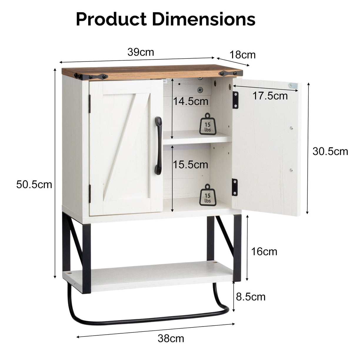 Elladera Farmhouse Bathroom Wall Cabinet, Wall Mounted Organizer 2 Doors, 1 Shelf,