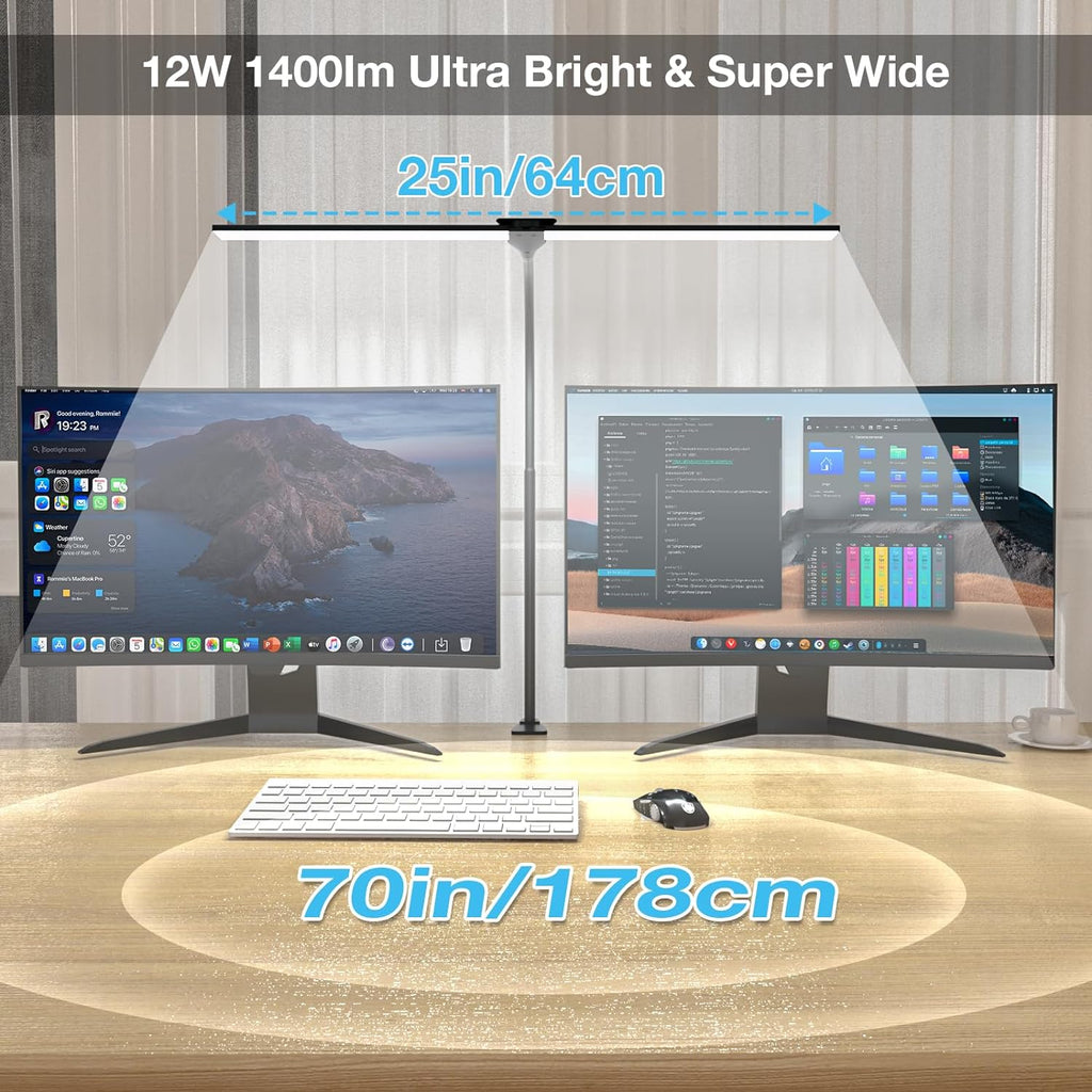 Elladera LED Desk Lamps for Home Office, Double Head Monitor Light- Flexible Hose,