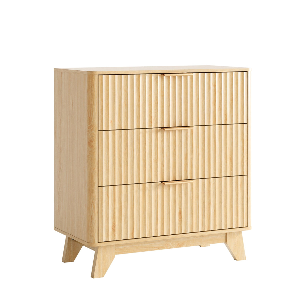 Elladera Solid Wood 3 Drawer Nightstand Fluted Bedside Table End Table, Oak