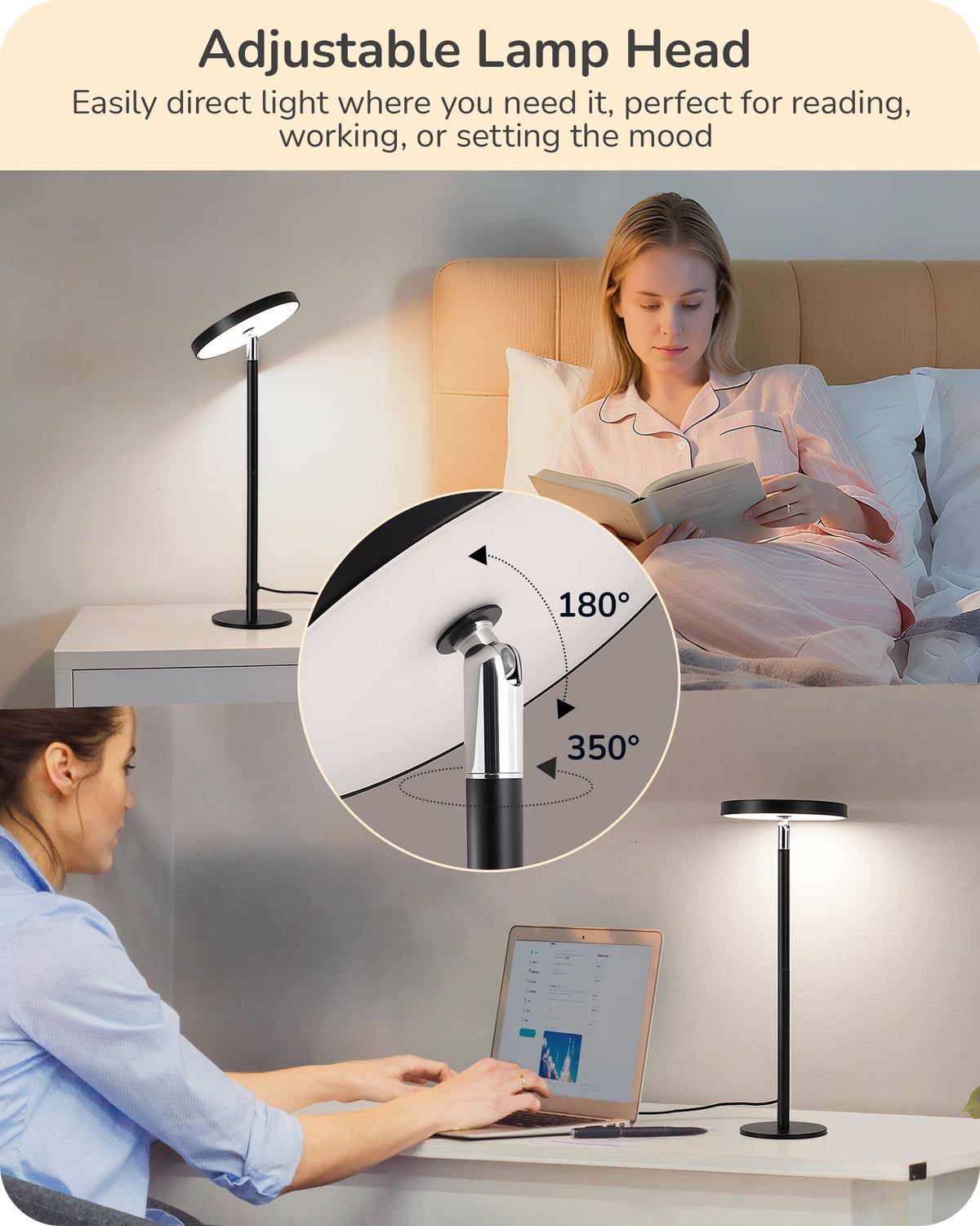 Elladera EDISHINE LED Table Lamp with 2 Adjustable Height, High CRI 90+, 5%-100%