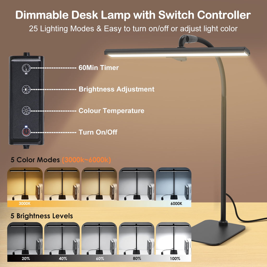 Elladera Lococo LED Desk Lamp, Tall Gooseneck, 5-Level Dimmable Brightness & Color