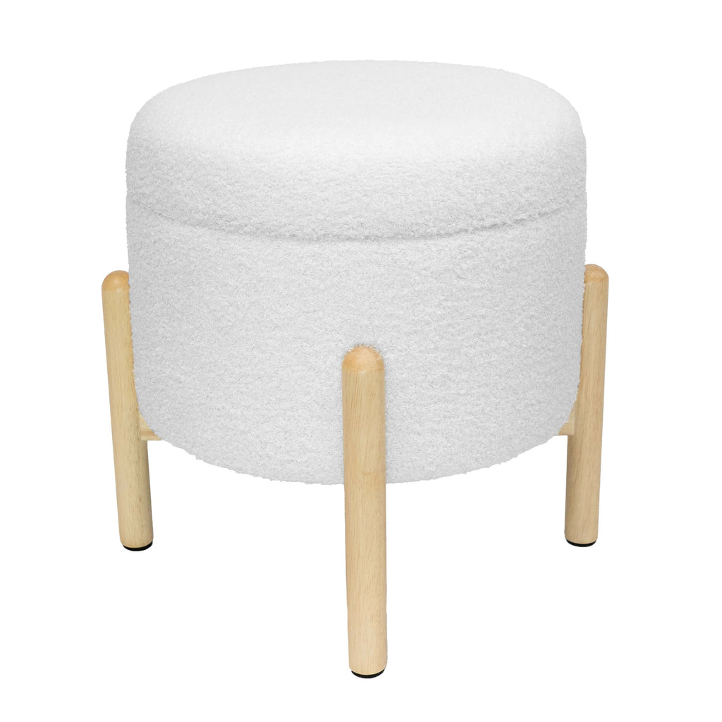 Elladera Modern Dowel Ottoman, Cream Boucle