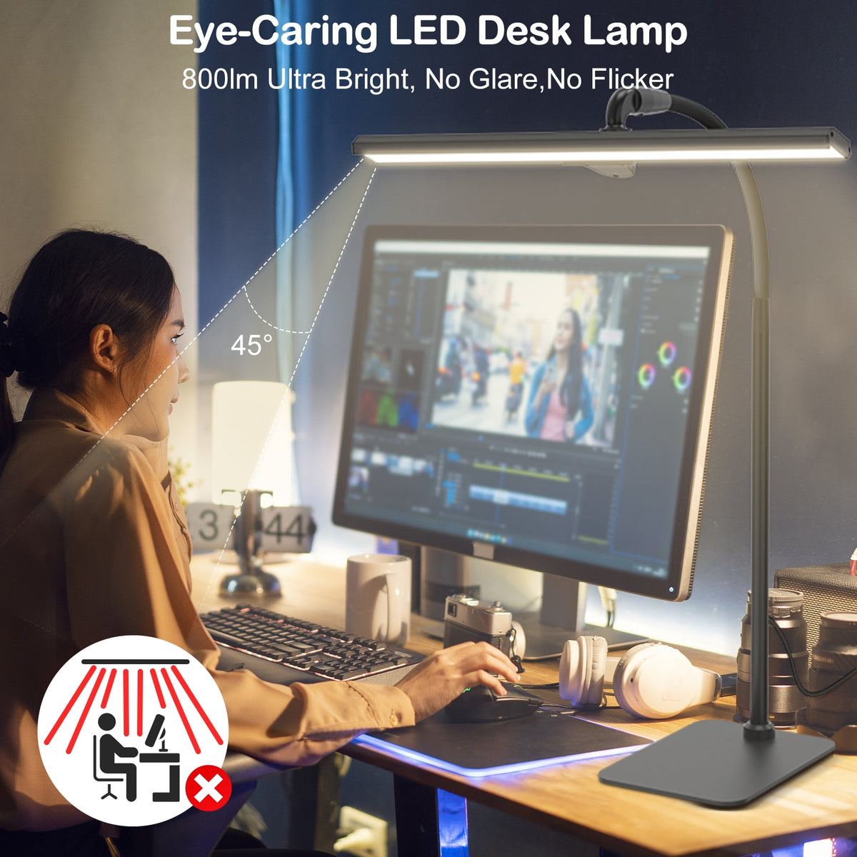 Elladera Lococo LED Desk Lamp, Tall Gooseneck, 5-Level Dimmable Brightness & Color