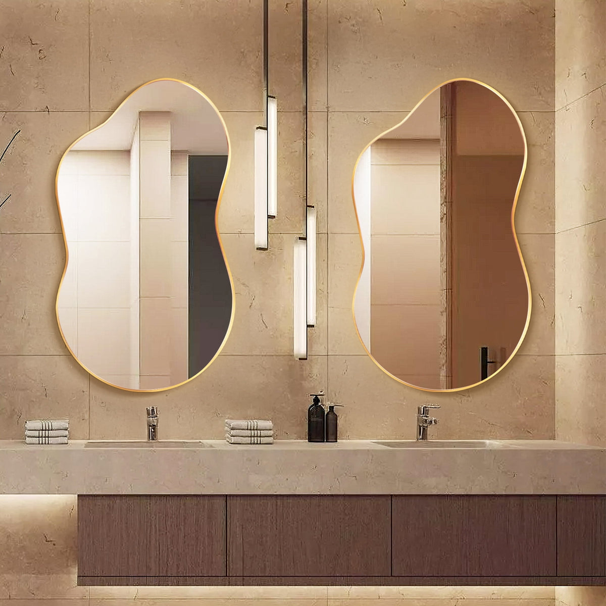 Elladera 24"x36" Irregular Wall Mirror, Cloud Shaped Gold Asymmetrical