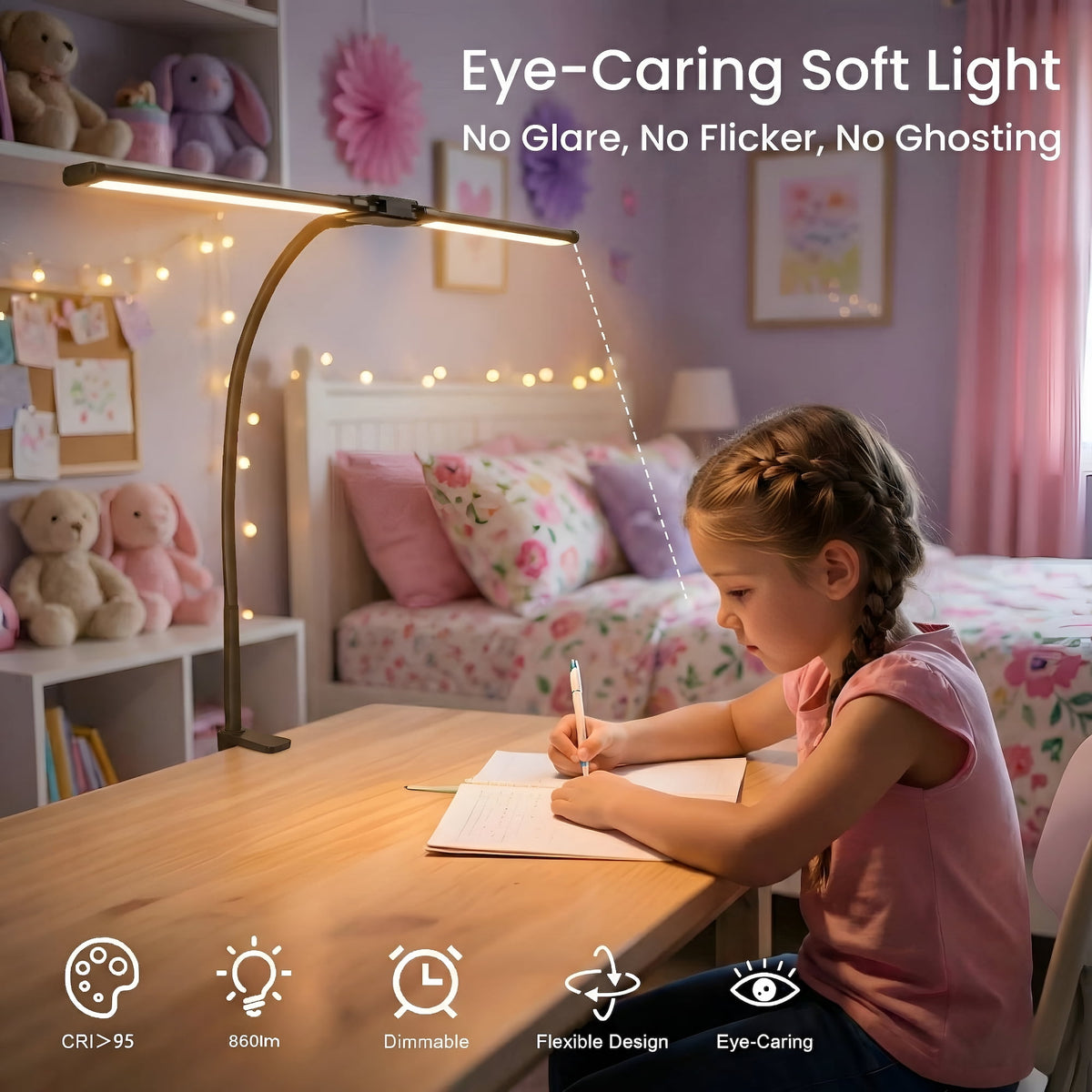 Elladera GUPUP LED Clip-on Desk Lamp, Eye Caring Dimmable Reading Light, Usb Power