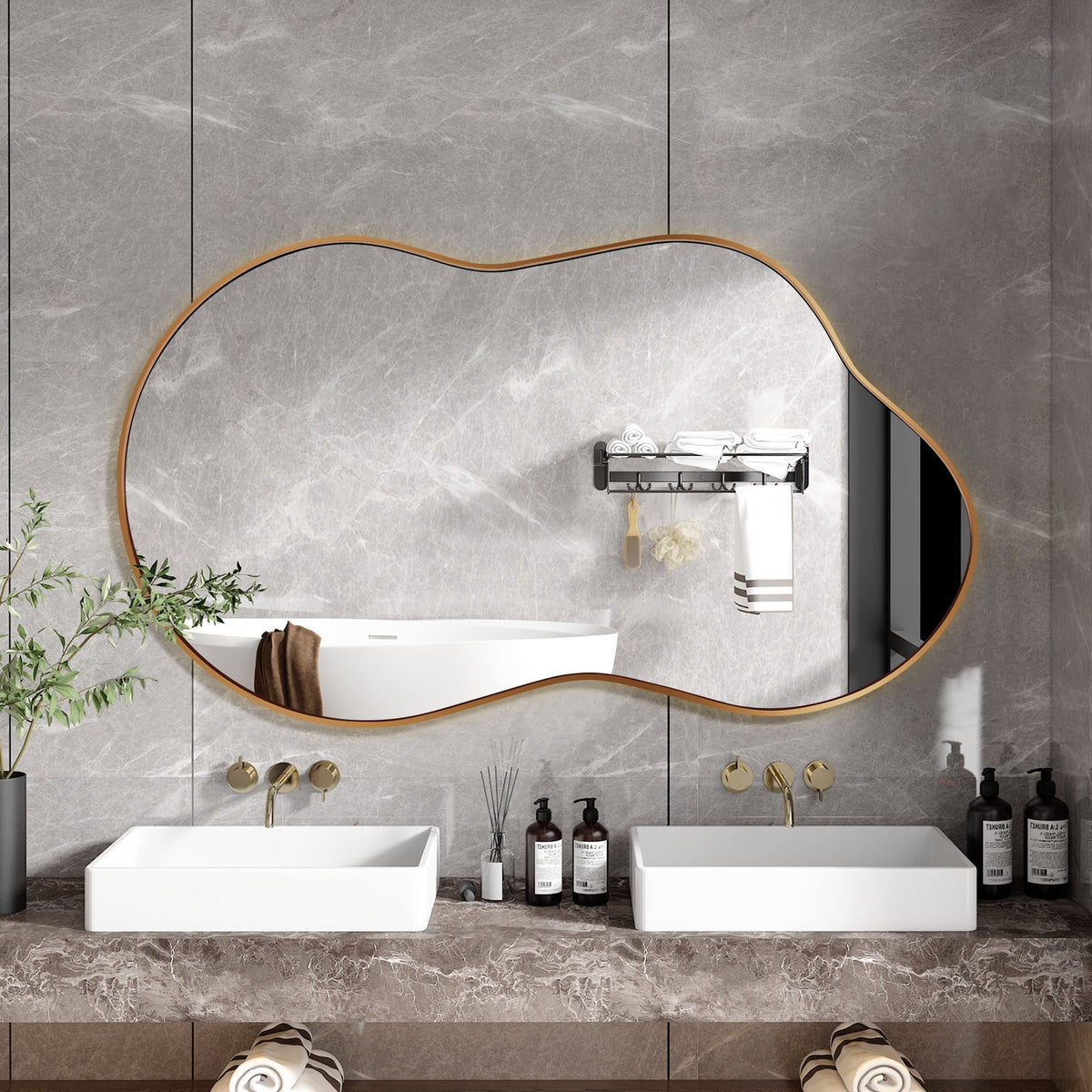 Elladera Irregular Wall Mirror 36"x20" Cloud Shaped Mirrors for Bathroom