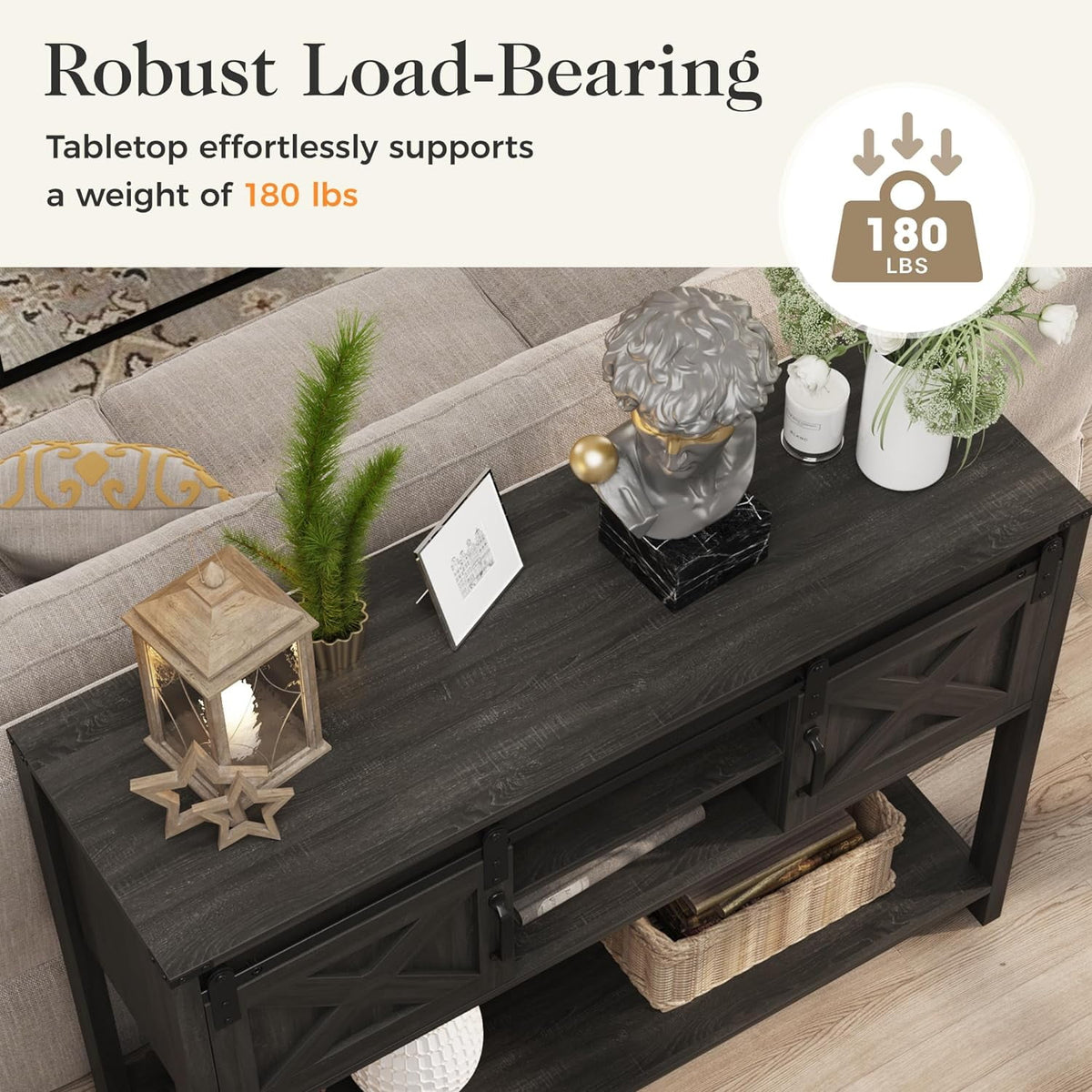 Elladera CozyHom Console Table With Storages&Shelves, Farmhouse Side Entryway Table