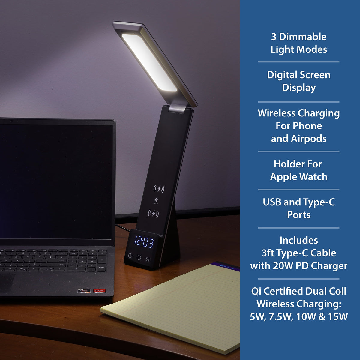 Elladera 10.9' 5-in-1 LED Dimmable Wireless Charging Foldable Hinge Desk Lamp