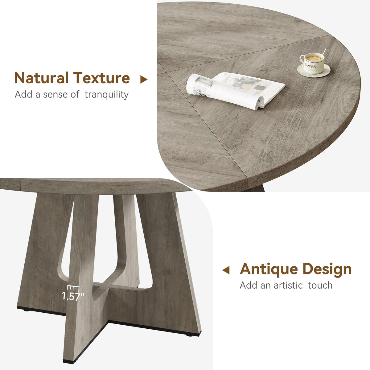 Elladera 47-Inch Round Dining Table for 4, Wooden Pedestal Farmhouse Table, Modern