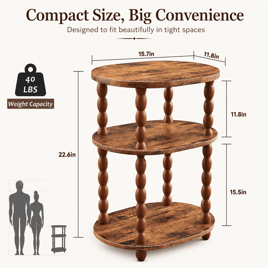 Elladera MEHOOM 3-Tier Side Table, Small End Table for Living Room and Bedroom,