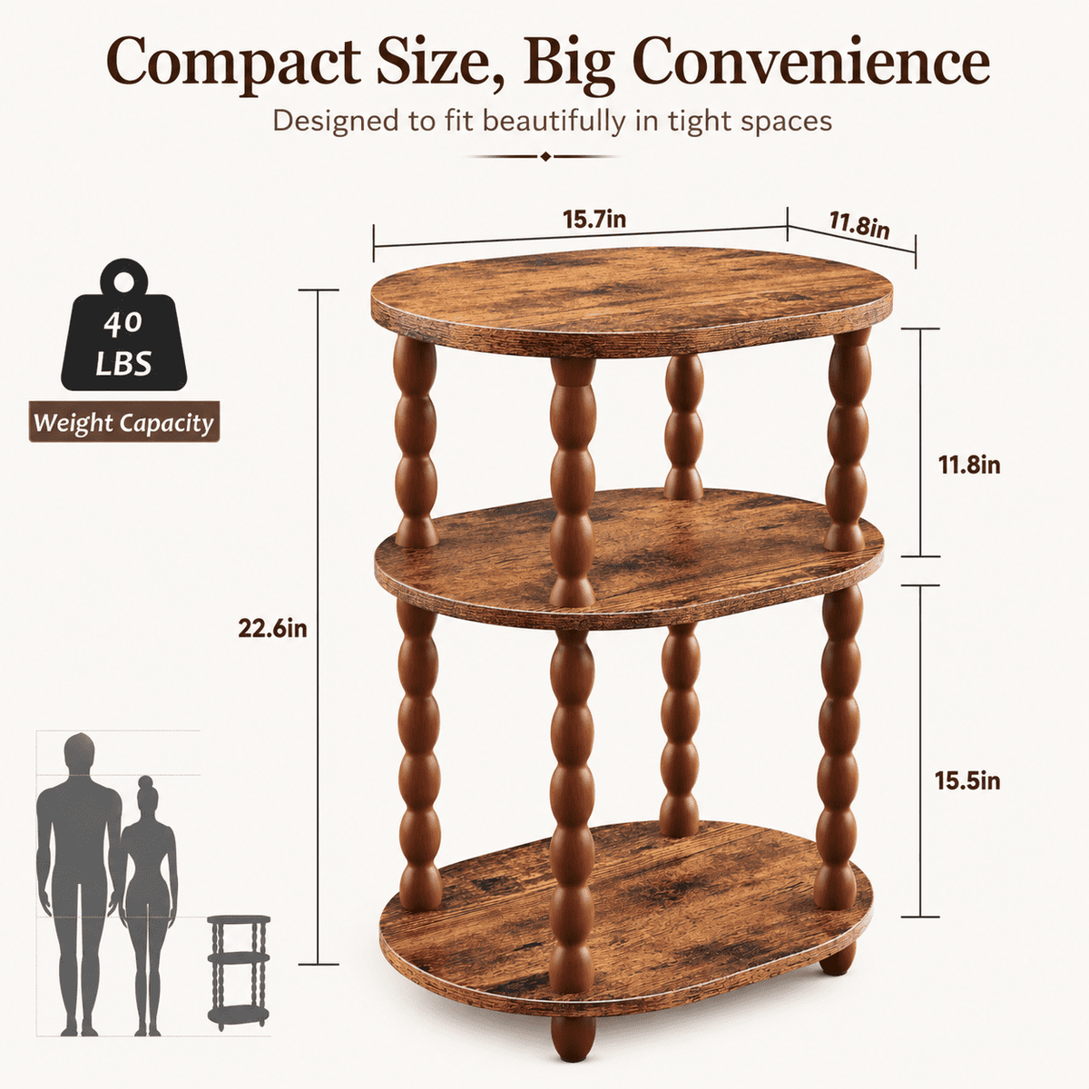 Elladera MEHOOM 3-Tier Side Table, Small End Table for Living Room and Bedroom,