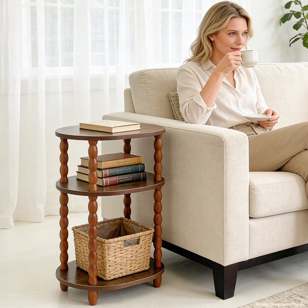 Elladera GOODLAN Wooden 3-Tier Side Table, Small End Table for Living Room and
