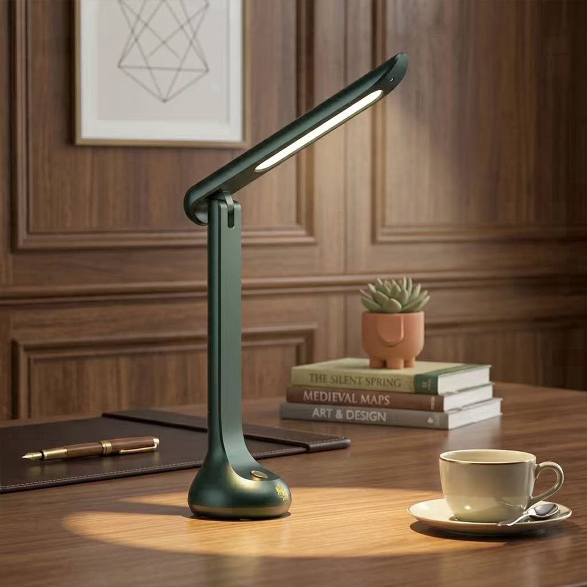 Elladera Cordless Rechargeable LED Desk Lamp, Dark Green, Adjustable Head