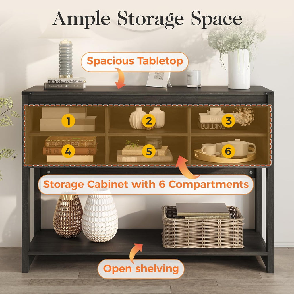 Elladera CozyHom Console Table With Storages&Shelves, Farmhouse Side Entryway Table