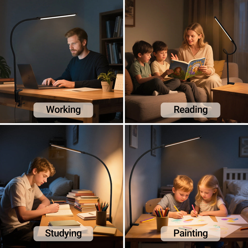Elladera LED Desk Lamp, Clip-on Desk Lamp with 3 Color & 10 Brightness, Dimmable