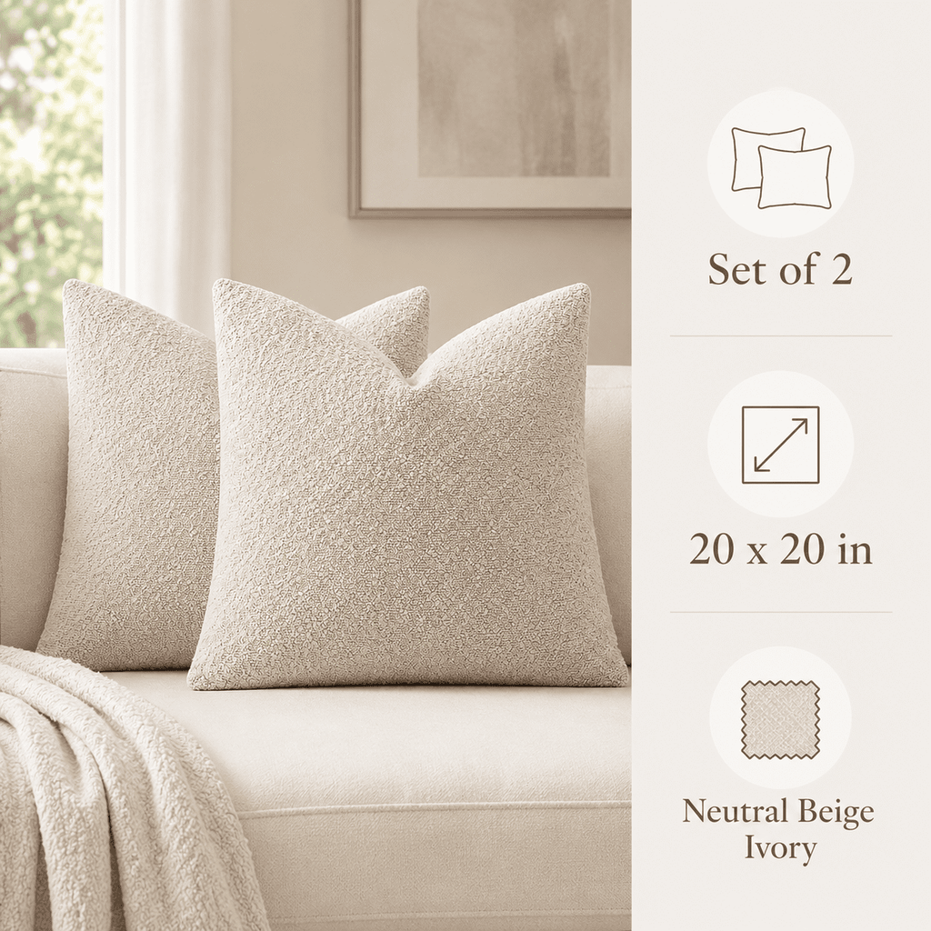 Elladera 20x20 Pillow Covers Set of 2, Textured Boucle Decorative Throw Pillow