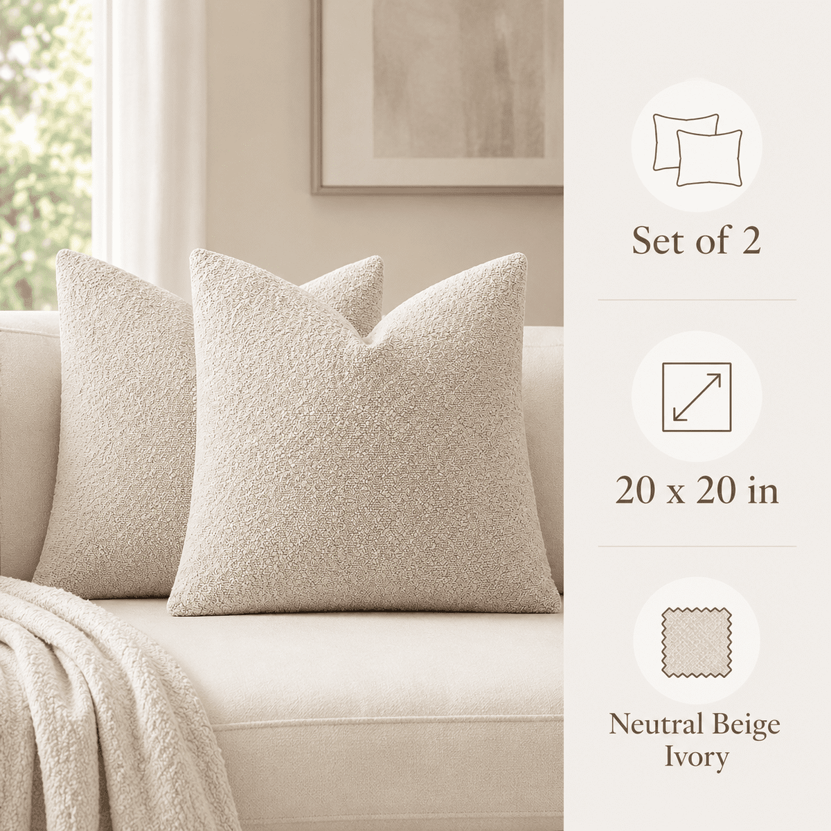 Elladera 20x20 Pillow Covers Set of 2, Textured Boucle Decorative Throw Pillow