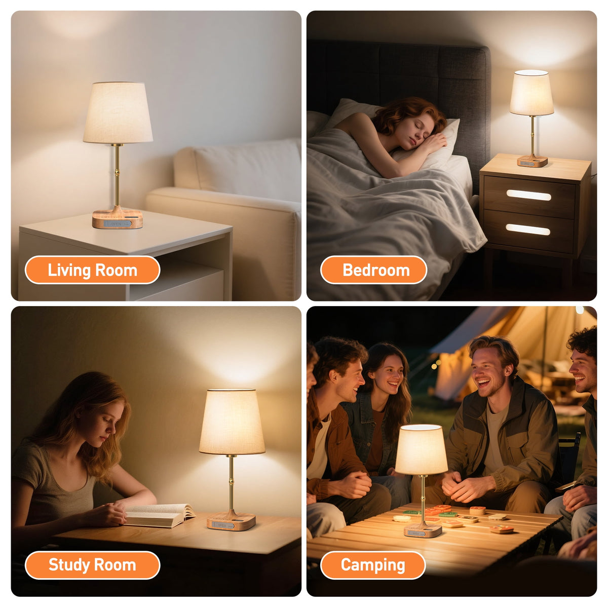 Elladera Bedside Table Lamp for Bedroom, 3 Color Temperatures Cordless Bedside