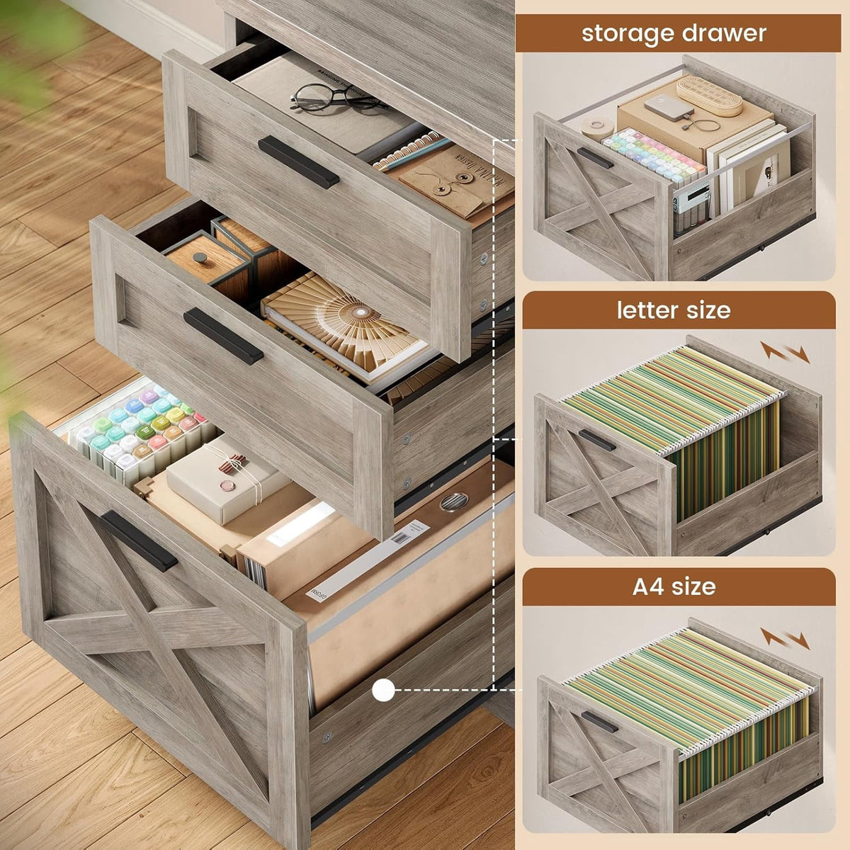 Elladera 55.1" Farmhouse Desk with 3 Drawers & Open Shelves, Home Office Desk with