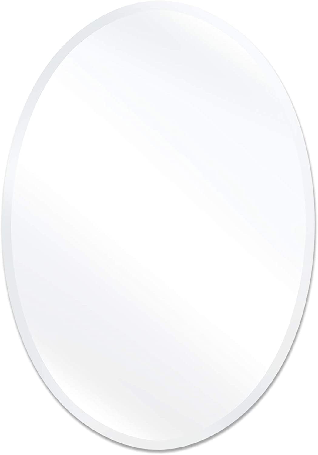 Elladera 20 x 28 Inch Frameless Oval Bathroom Mirror for Vanity, Beveled Edge White