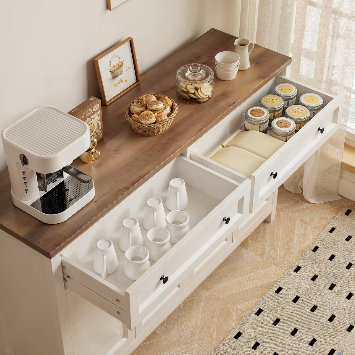 Elladera Aiho 55.1" Buffet Cabinet with 2 Drawers and 4 Doors, Farmhouse Sideboard