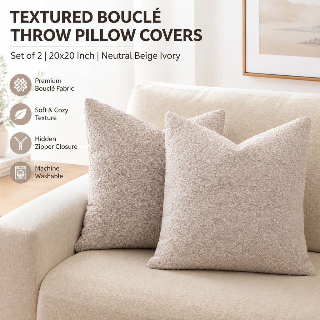 Elladera 24x24 Inch Decorative Euro Sham Pillow Covers Set of 2 Textured Boucle