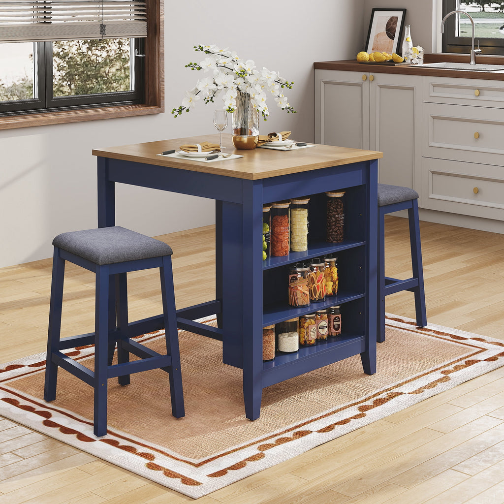 Elladera HLR Farmhouse Blue Dining Table for 2 with Seasoning Rack, Kitchen Dining