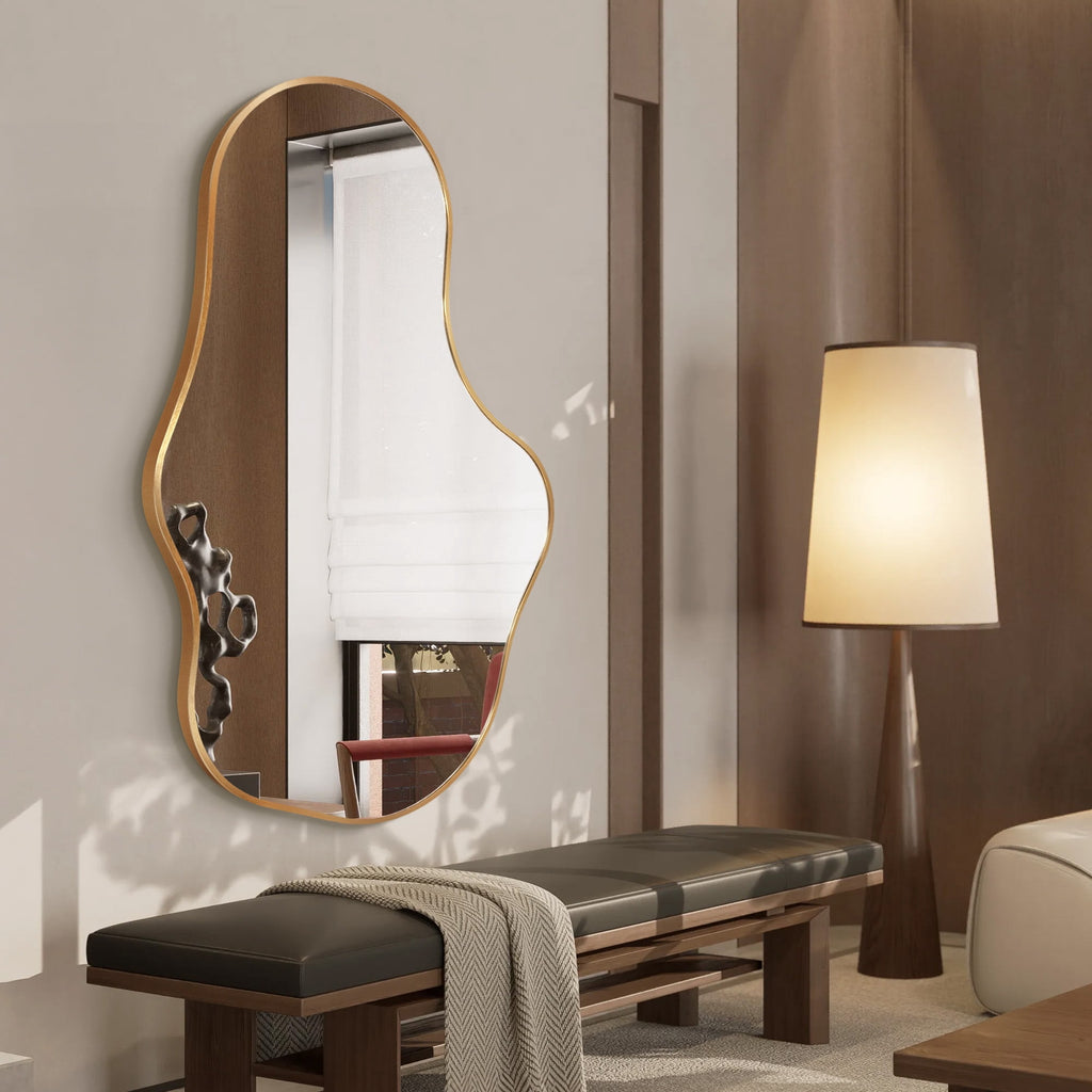 Elladera 26"x43" Wall Mirror Irregular, Gold Asymmetrical Organic Vanity